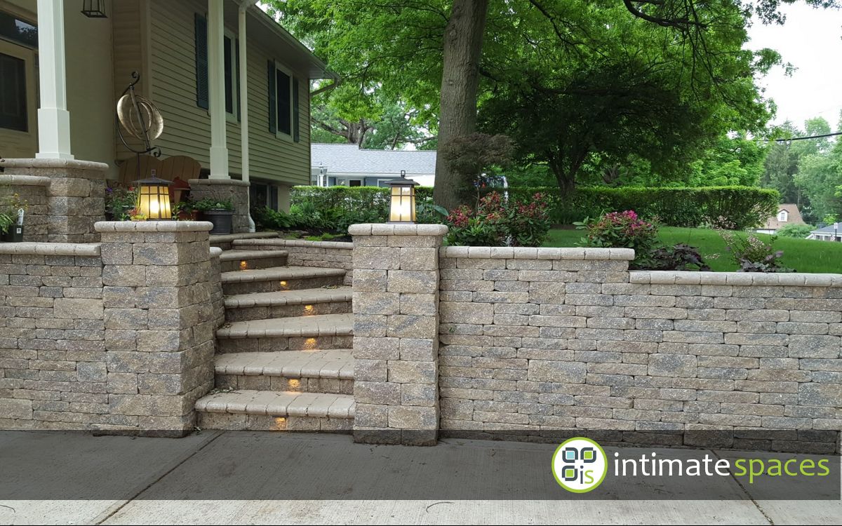 Outdoor Project: Entry curved steps, curb appeal, retaining walls